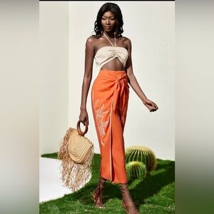 SHEIN Embroidery Knot Detail Contrast Binding Backless Dress  NWOT